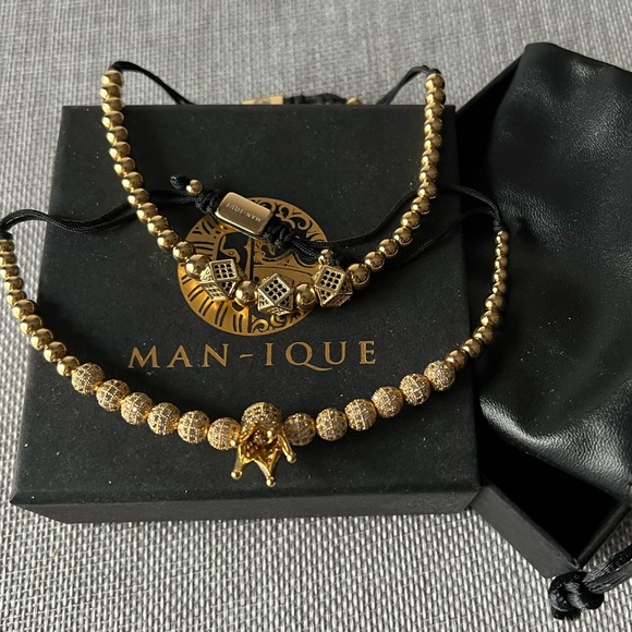 Man-ique mens gold and crystal bracelets. New. Set of two. - Picture 2 of 3